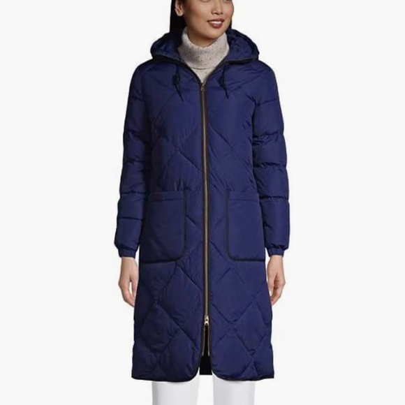 Lands' End Women's FeatherFree Insulated Diamond Quilted Maxi Coat Navy Blue M - Picture 1 of 14